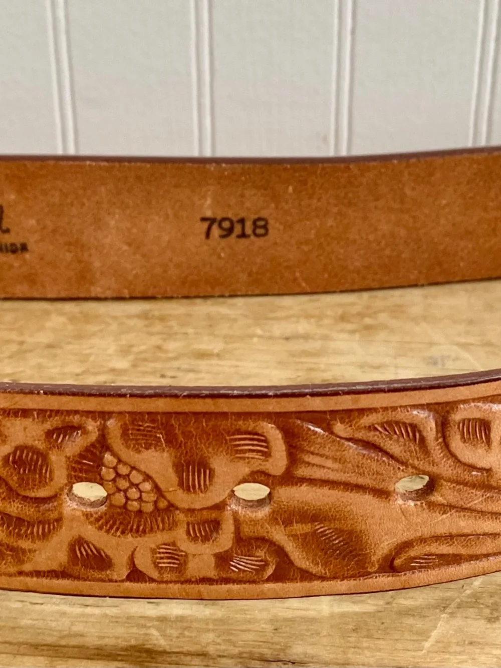Steerhide No Buckle Belt. Tooled Western, Cowboy, Country Strap.